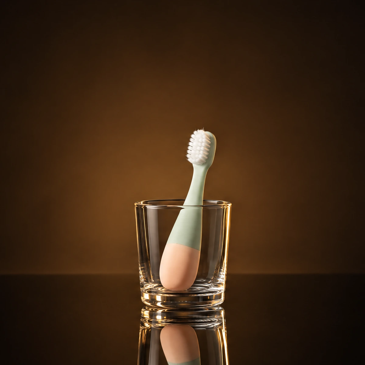 Illustration of a child-size toothbrush in a glass