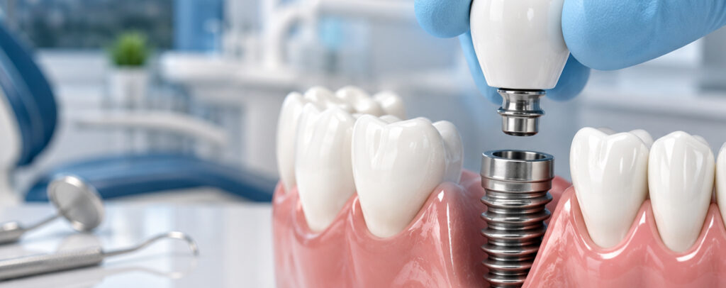 Dental implants Queens consultation showing implant placement and restoration planning for patients seeking dental implants in Oakland Gardens, Roslyn, and Freeport.